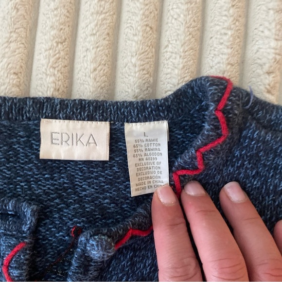 Erika Blue Knit with Red Trim Ugly Christmas Sweater Vintage Cat - Picture 8 of 8